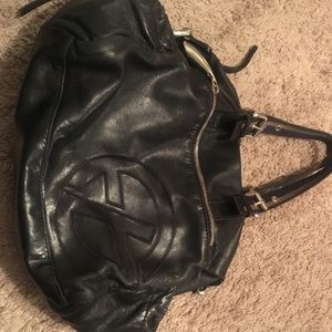 Black genuine leather handbag